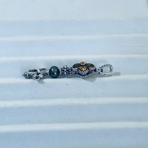 Barbara Bixby Pendant Enhancer Sterling 18k Gold Citrine Garnet Pearl Key Silver - Picture 8 of 14